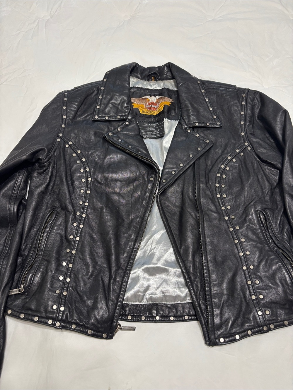 Harley-Davidson Black Studded Leather Bomber Jacket